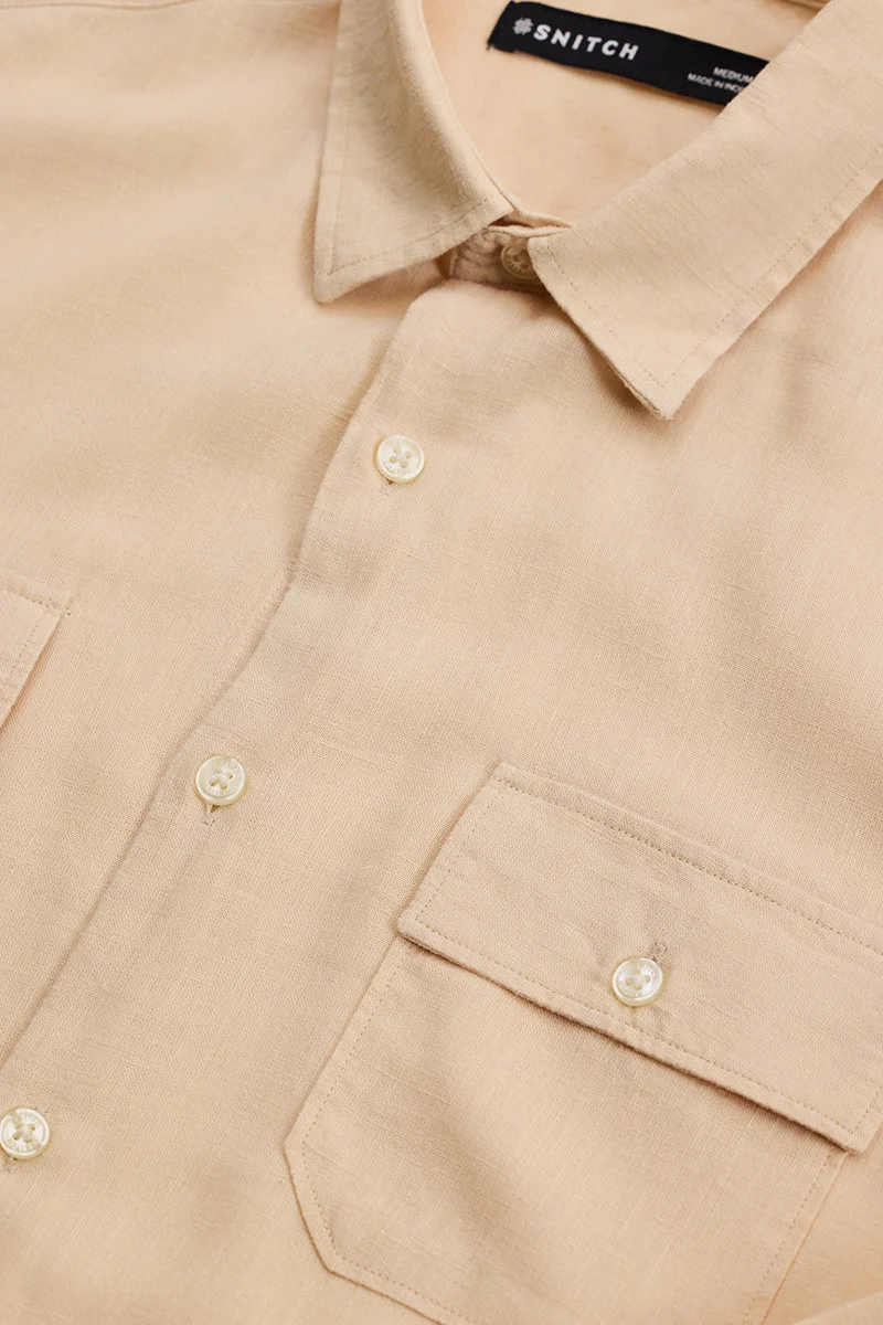 SNITCH Beige Regular Fit Double Pocket Shirt