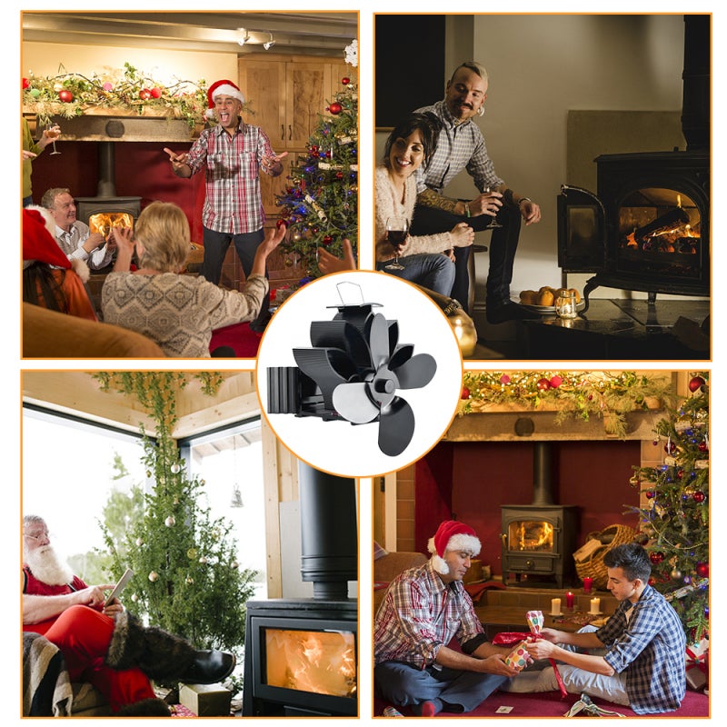 Heat Powered Stove Fan: Black 4-blade Design, ≤25dB Quiet Operation, Self-powered Energy-saving, With Thermometer - Easy Installation Pipe Fireplace Fan for Home Living Space - Image 3