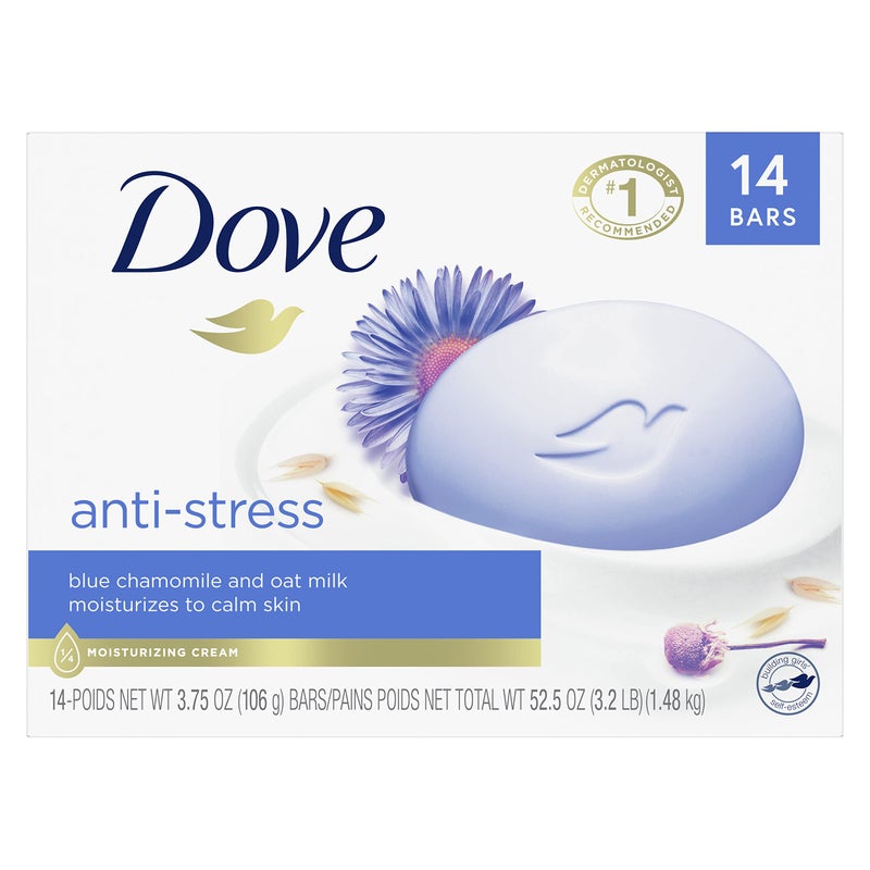 Dove Beauty Bar Gentle Cleanser Moisturizes To Calm Skin Anti-Stress Cream Bar Gentle Bar Soap Cleanser Made With 1/4 Moisturizing Cream 3.75 oz 14 Count - Image 1