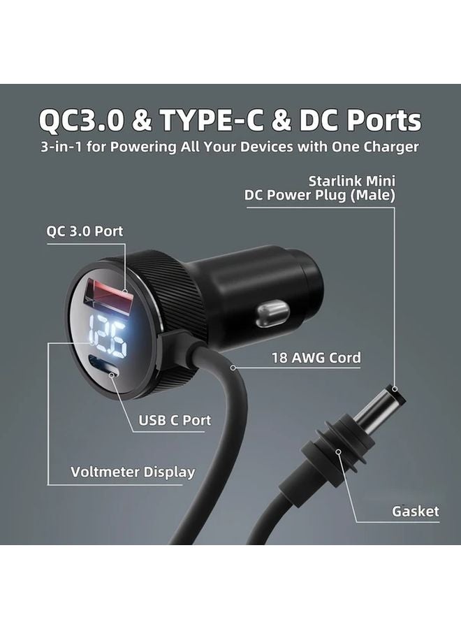 Starlink Mini Power Cable 100W Car Charger Digital Display Black Gray 78 74inch - Image 5