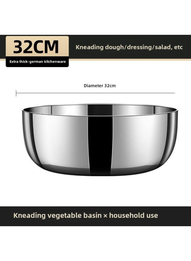 Stainless Steel And Basin Household Extra-thick Wafing Basin Hot Pot Basin Medical Grade Non-stick Basin Thickened Vegetable Washing Basin-Specifications:32cm Extra Thick Model And Basin [316 Material]-Color:316 Thickened Stainless Steel - Image 1