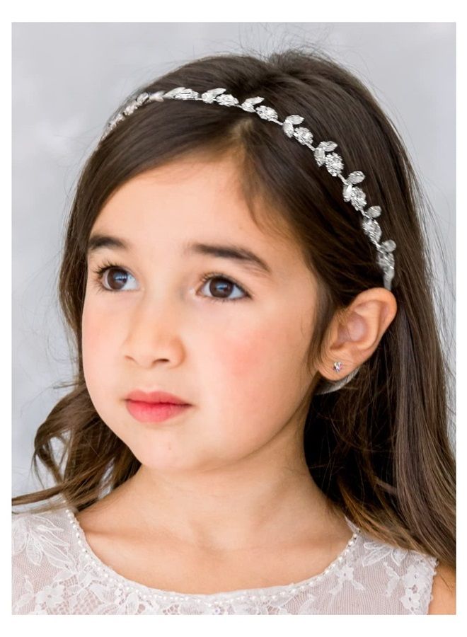 SWEETV Silver Flower Girl Headpiece for Wedding Crystal Baby Girl Headband Flower Crown Communion Hair Accessories for Birthday, Photography - Image 1