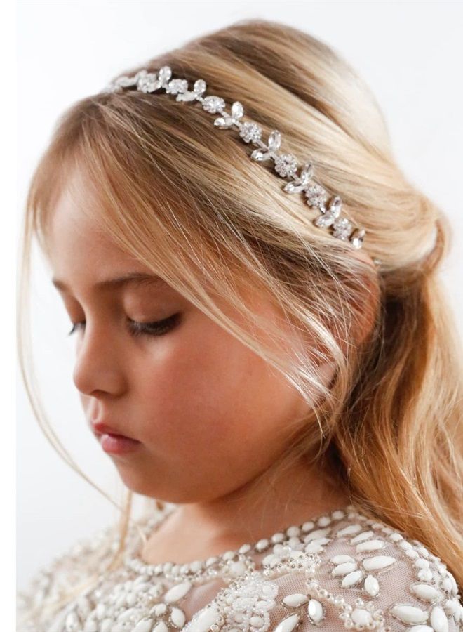 SWEETV Silver Flower Girl Headpiece for Wedding Crystal Baby Girl Headband Flower Crown Communion Hair Accessories for Birthday, Photography - Image 3