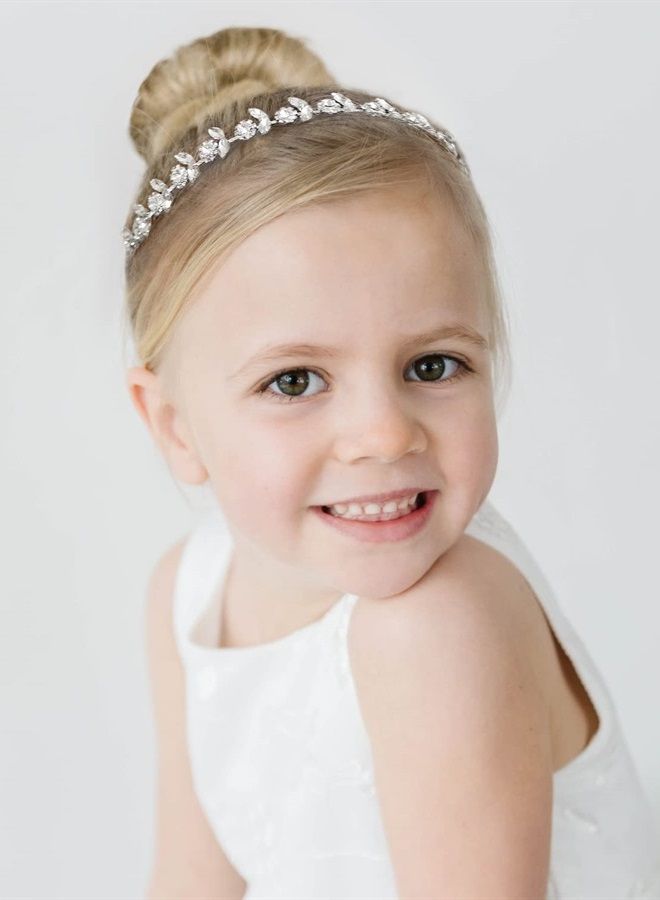 SWEETV Silver Flower Girl Headpiece for Wedding Crystal Baby Girl Headband Flower Crown Communion Hair Accessories for Birthday, Photography - Image 2