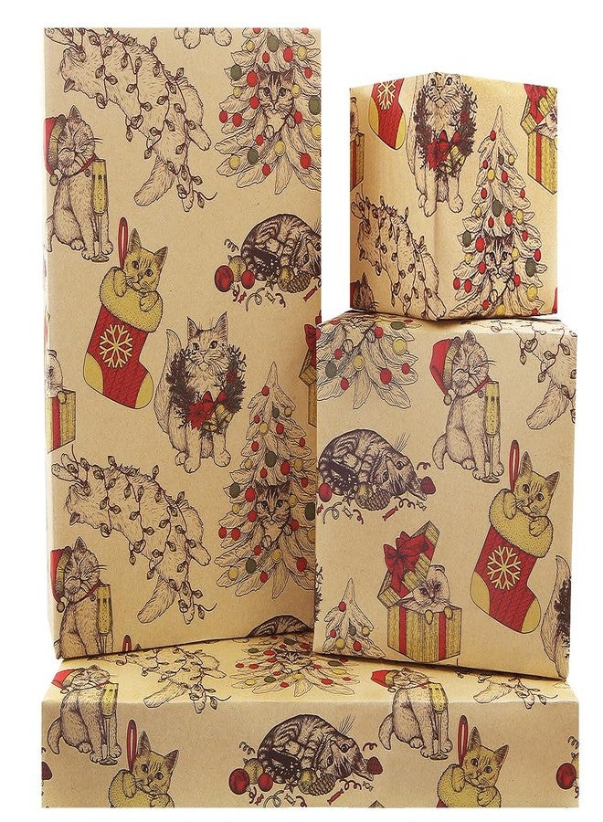 Geluode Christmas Cat Wrapping Paper - 4 Sheets Kraft Gift Wrap for Men, Women, Kids, Pet Lovers - Xmas Decorative Paper for Birthday, Baby Shower, Cat Party - Image 1