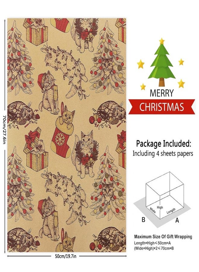 Geluode Christmas Cat Wrapping Paper - 4 Sheets Kraft Gift Wrap for Men, Women, Kids, Pet Lovers - Xmas Decorative Paper for Birthday, Baby Shower, Cat Party - Image 2