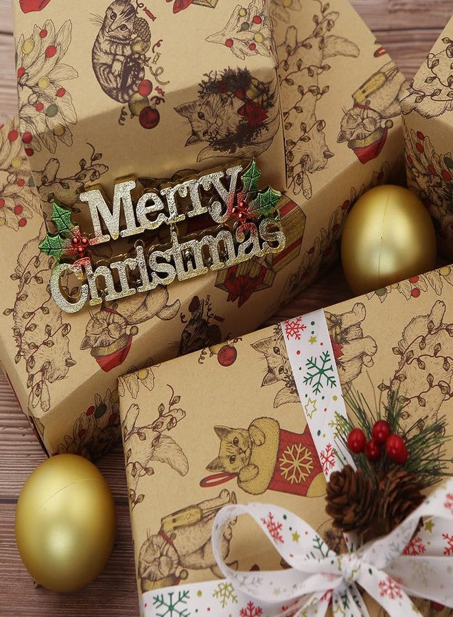 Geluode Christmas Cat Wrapping Paper - 4 Sheets Kraft Gift Wrap for Men, Women, Kids, Pet Lovers - Xmas Decorative Paper for Birthday, Baby Shower, Cat Party - Image 5
