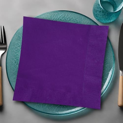 Unique Deep Purple Solid Beverage Paper Napkins - 5"x5", Pack of 20 - Soft & Durable, Vibrant & Elegant - Perfect For Parties or Events - Image 3