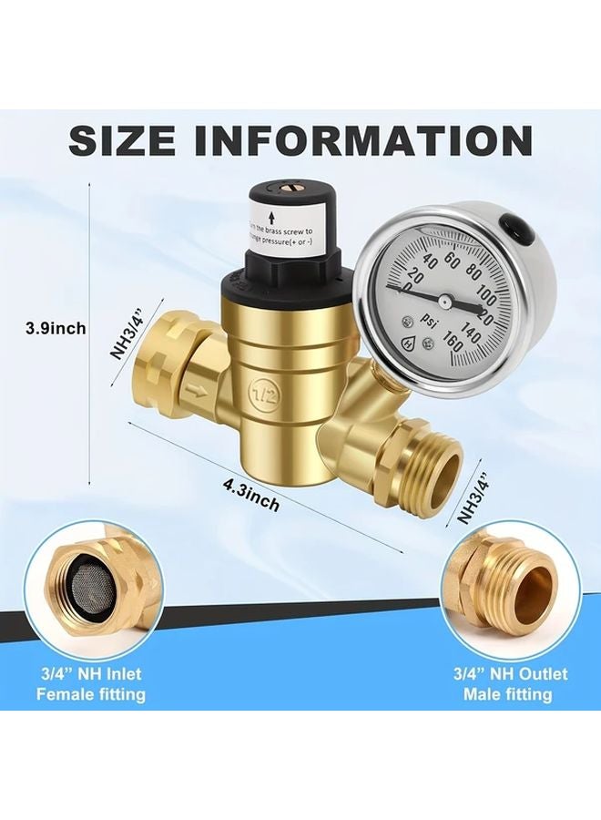 1pc Brass RV Water Pressure Regulator With Gauge Adjustable For Campers Trailers - Image 3