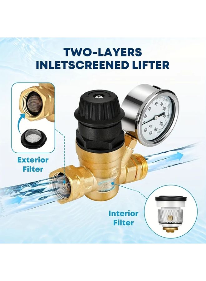 1pc Brass RV Water Pressure Regulator With Gauge Adjustable For Campers Trailers - Image 4