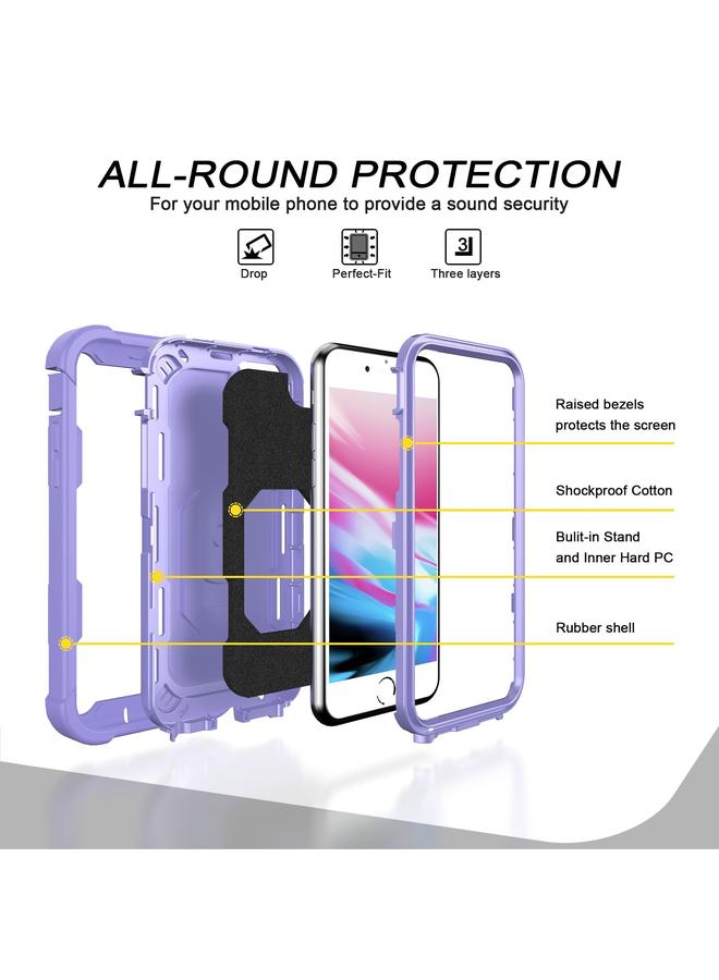S-TOP Case For iPhone SE 2022 / SE 2020 / 8 / 7 PC + Rubber 3-layers Shockproof Protective Case with Rotating Holder - Image 3