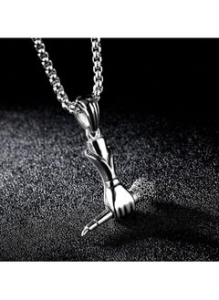 MARIO DRAFTS Stainless Steel Microphone Hand Pendant Necklace, Music Theme Chain for Men, Silver  - Image 2
