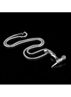 MARIO DRAFTS Stainless Steel Microphone Hand Pendant Necklace, Music Theme Chain for Men, Silver  - Image 5