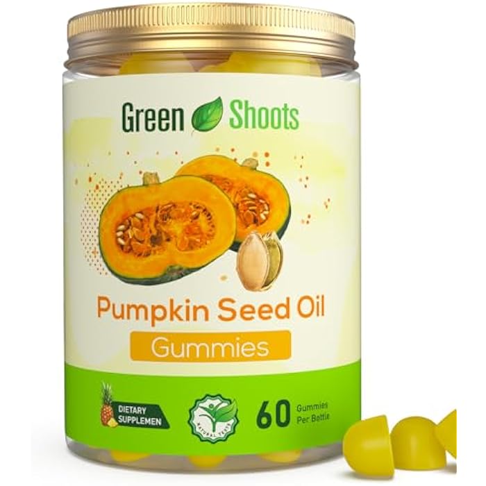 Greenshoots Pumpkin Seed Oil Gummies for Adults, with Zinc & Vitamin E, Pectin-Based Chewable Supplement, Natural Flavor, 60 Gummies - Image 1