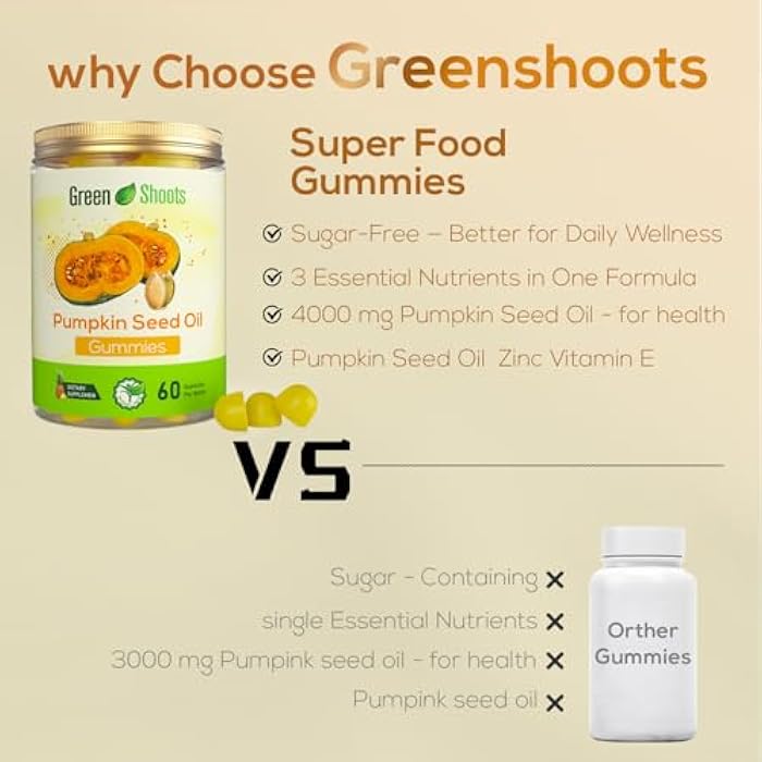 Greenshoots Pumpkin Seed Oil Gummies for Adults, with Zinc & Vitamin E, Pectin-Based Chewable Supplement, Natural Flavor, 60 Gummies - Image 4