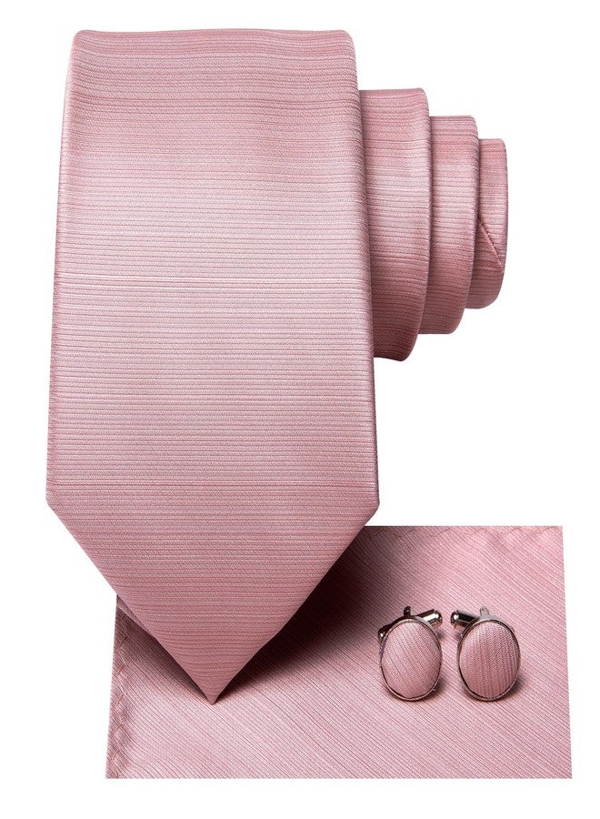 Dubulle Mens Rose Gold Tie and Lapel Pin Solid Blush Pink Necktie Set for Men Pocket Square Cufflinks Wedding Party - Image 3