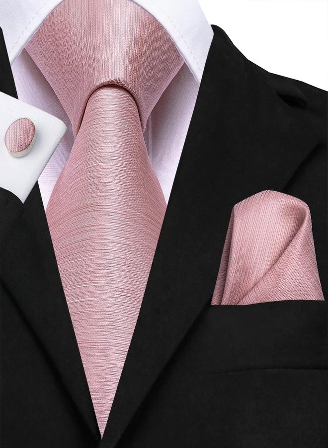 Dubulle Mens Rose Gold Tie and Lapel Pin Solid Blush Pink Necktie Set for Men Pocket Square Cufflinks Wedding Party - Image 5