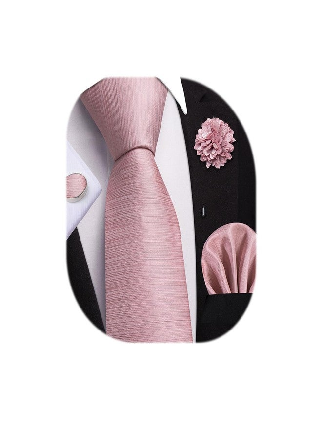 Dubulle Mens Rose Gold Tie and Lapel Pin Solid Blush Pink Necktie Set for Men Pocket Square Cufflinks Wedding Party - Image 1