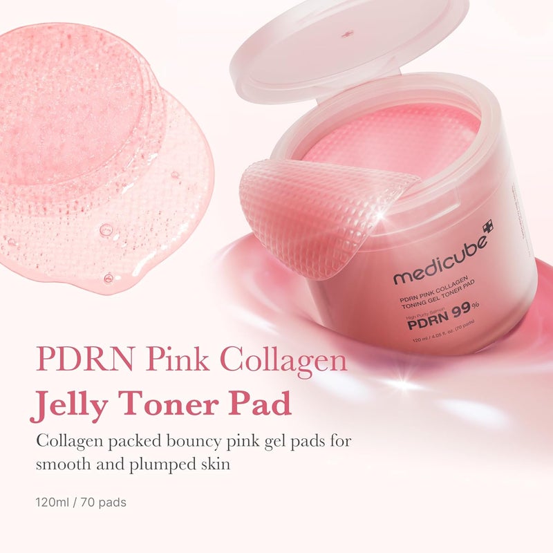 Medicube Salmon DNA PDRN Pink Collagen Gel Toner Pads 70 Sheets, Retinol & Niacinamide Infused Pads for Skin Renewal & Brightening, Hydrating Collagen Toner Pads for Elasticity Repair & Radiant Glow - Image 2