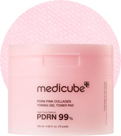 Medicube Salmon DNA PDRN Pink Collagen Gel Toner Pads 70 Sheets, Retinol & Niacinamide Infused Pads for Skin Renewal & Brightening, Hydrating Collagen Toner Pads for Elasticity Repair & Radiant Glow
