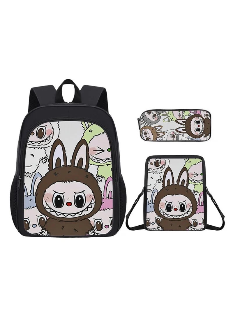 Labubu Student Cartoon Schoolbag Cute Children's Backpack Large Capacity Backpack 34*26*14CM + Lunch Bag 23*19*6CM + Pencil Case 11*24*7CM Three-piece Set - Image 1