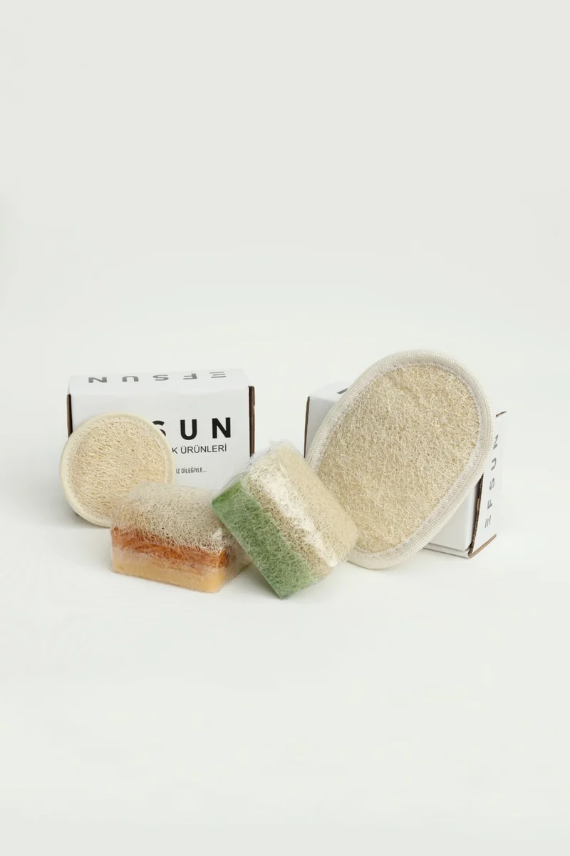 Efsun Premium Natural Pumpkin Fiber Soap Set Natural Pumpkin Fiber Bath Scrub and Pumpkin Fiber Facial Scrub