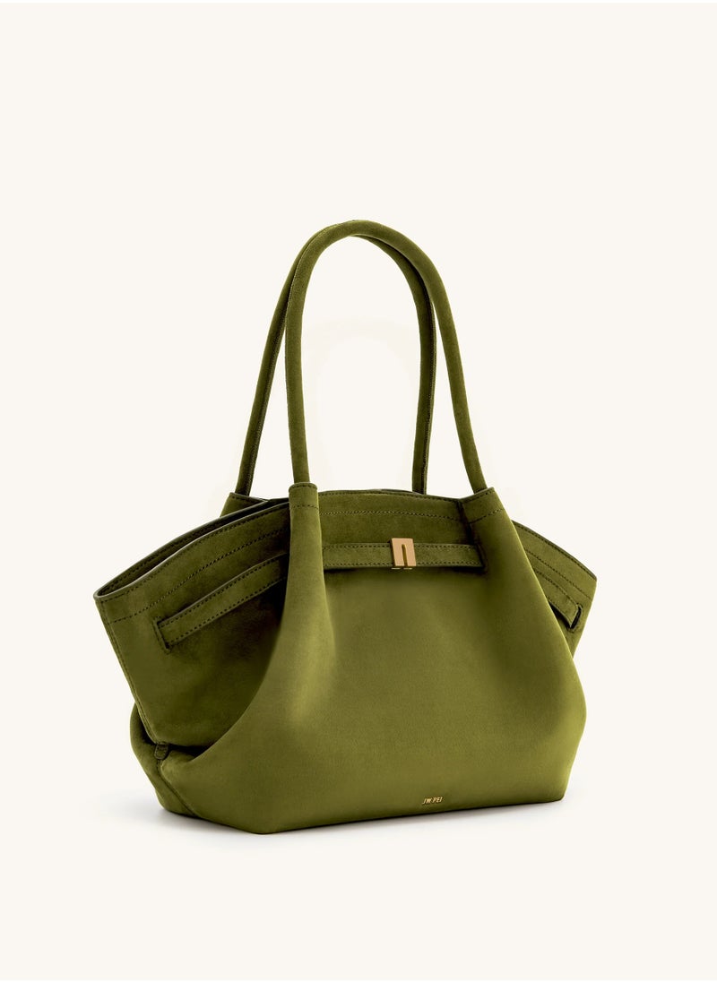JW - PEI Hana Medium Faux Suede Tote Dark Olive - Image 1