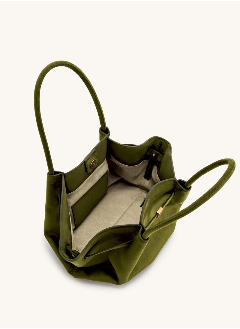 JW - PEI Hana Medium Faux Suede Tote Dark Olive - Image 1