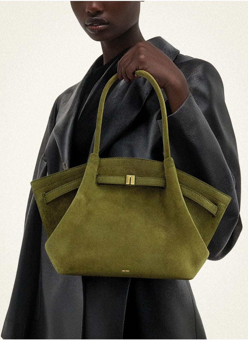 JW - PEI Hana Medium Faux Suede Tote Dark Olive - Image 1
