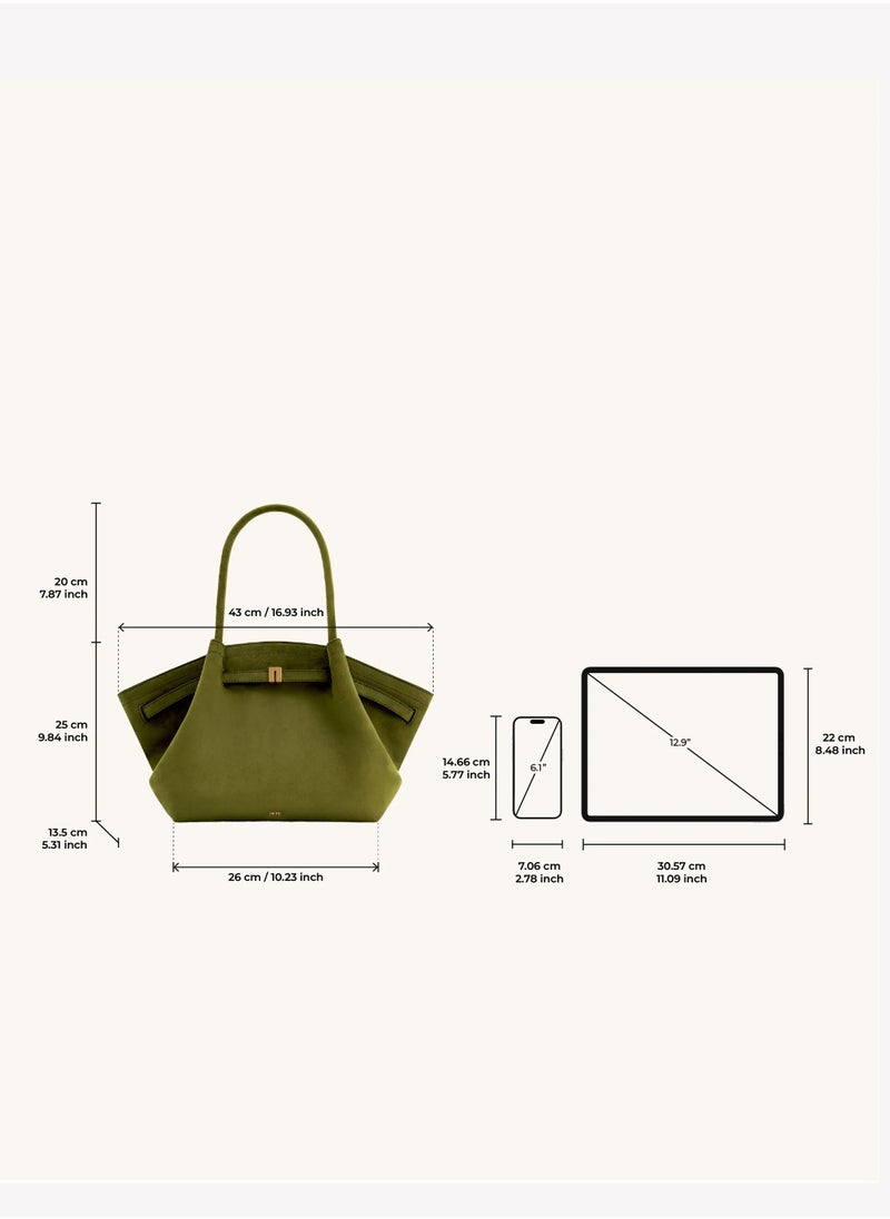 JW - PEI Hana Medium Faux Suede Tote Dark Olive - Image 1