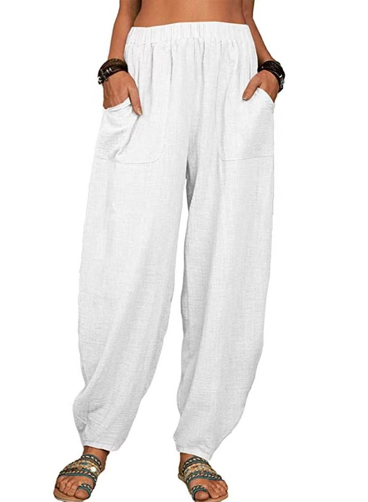 Loquat Women's New Solid Color Cotton And Linen Slacks Home Harlan Pants  - Image 2
