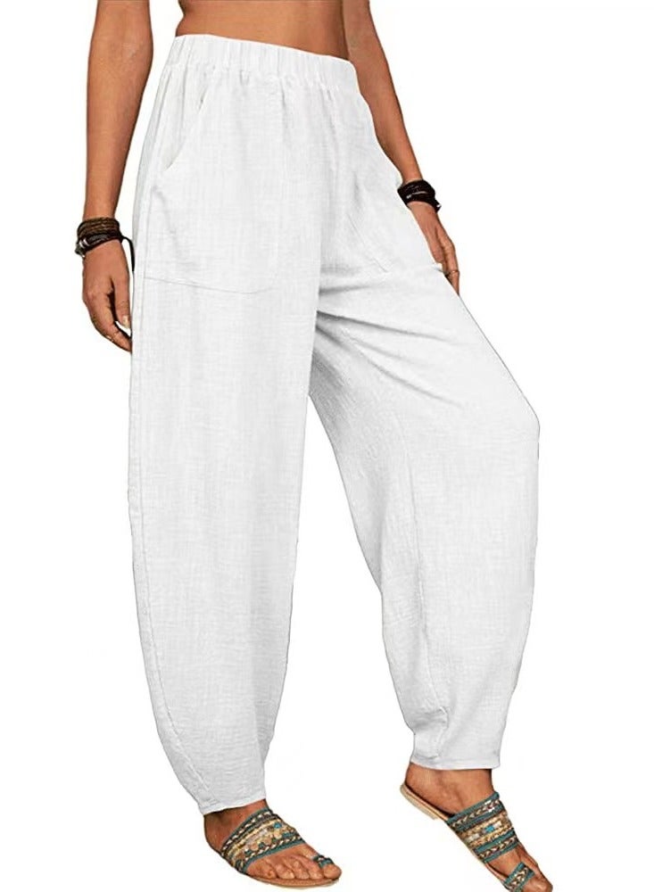 Loquat Women's New Solid Color Cotton And Linen Slacks Home Harlan Pants  - Image 1