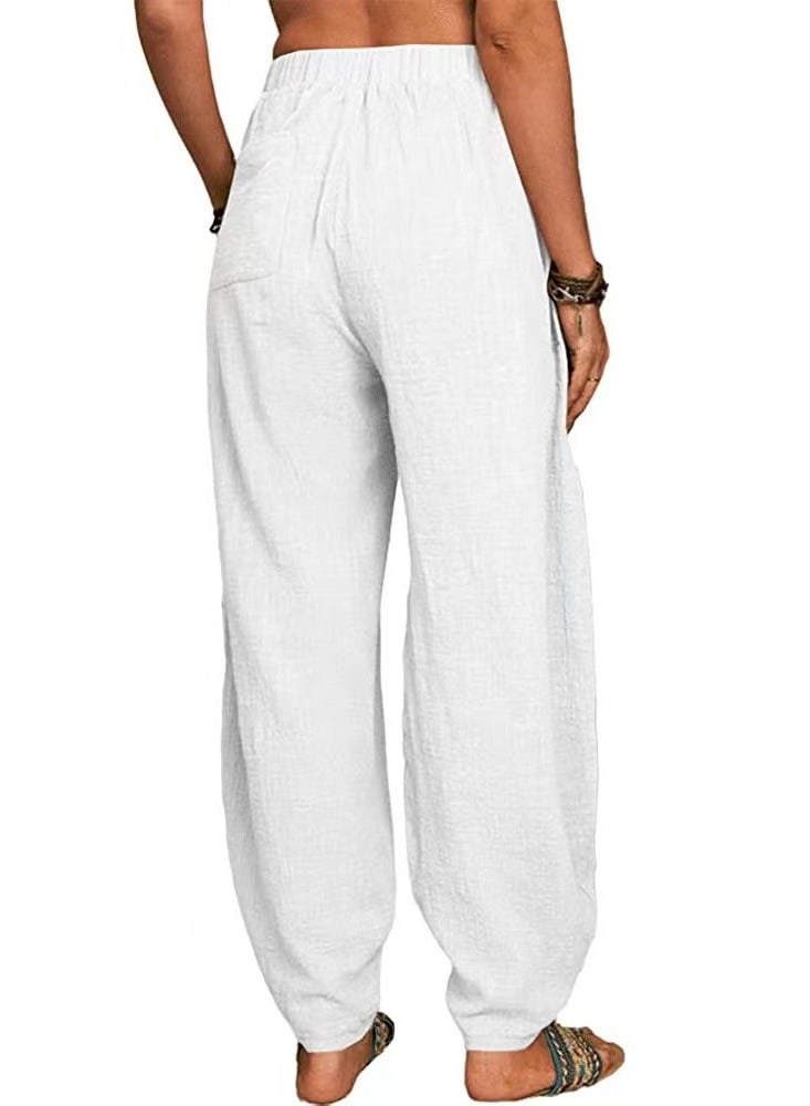 Loquat Women's New Solid Color Cotton And Linen Slacks Home Harlan Pants  - Image 3