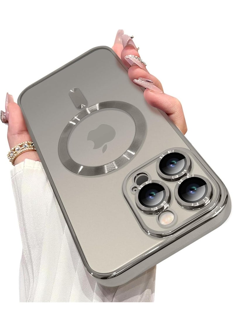 IAF iPhone 16 Pro Max Magnetic Case with Built-in Camera Lens Protector â€“ MagSafe Compatible, Soft TPU Anti-Scratch Shockproof Slim Clear Cover for Women & Men, Natural Titanium - Image 1