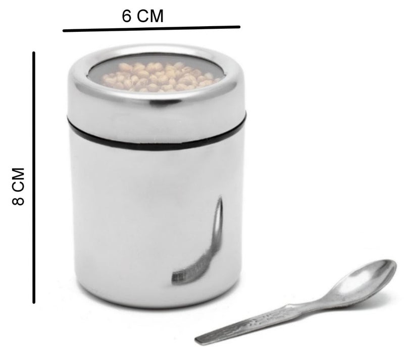STEEPLE Steel Utility Container Storage Cotainer Masala Container For Kitchen Jars And Containers Set See Through Lid With 6 Pcs Spoons 190 Ml Each Pack Of 6 Silver BlueViolet