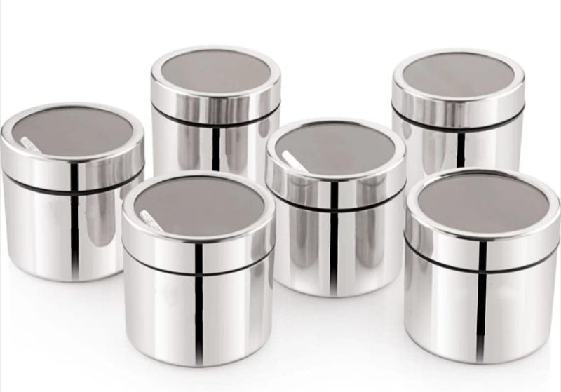 STEEPLE Steel Utility Container Storage Cotainer Masala Container For Kitchen Jars And Containers Set See Through Lid With 6 Pcs Spoons 190 Ml Each Pack Of 6 Silver BlueViolet