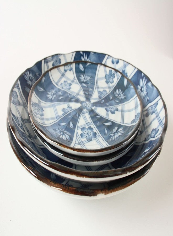 Minoribo Mino Ware Japanese Ceramics 2 Pasta Plate & 2 Salad/Appetizer Plate Made in Japan (Japan Import) TNG002 (Spiral Flowers) - Image 3