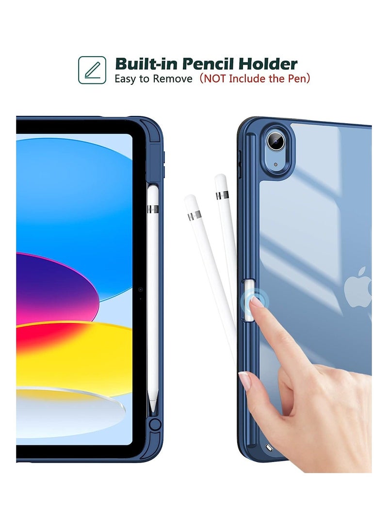 Raxoom iPad 10.9 Inch 10th Gen Case with Pencil Holder 2022 Clear Transparent Back Shell Trifold Protective cover Shockproof Cover for 2022 iPad 10th Gen A2696 A2757 A2777 Navy Blue - Image 3