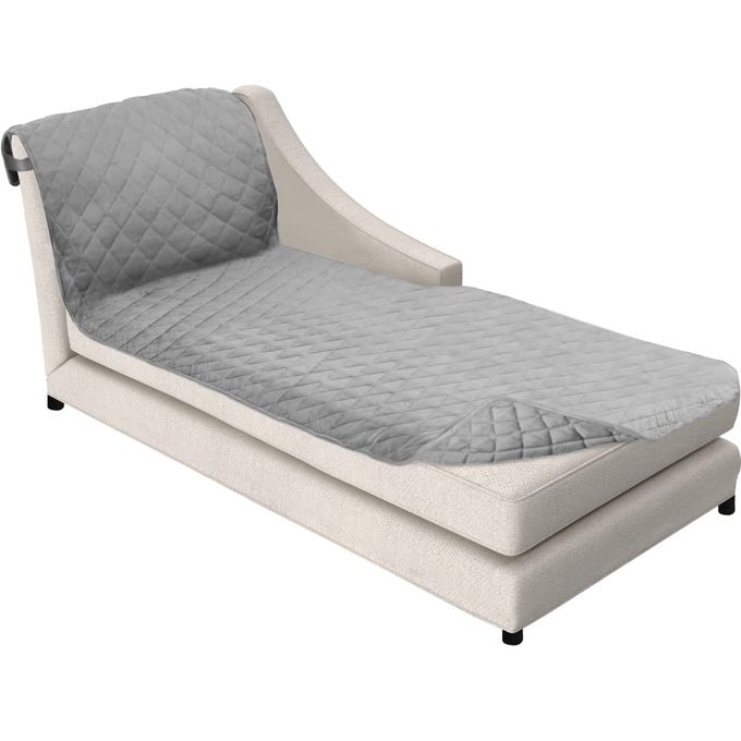 CHAISE SLIP COVER WITH PATENTED STRAP CUSHION PROTECTOR REVERSIBLE STAIN AND DOG TEAR RESISTANT SLIPCOVER QUILTED MICROFIBER 102X34IN SEAT WASHABLE COVERS FOR DOGS PETS LIGHT GRAY