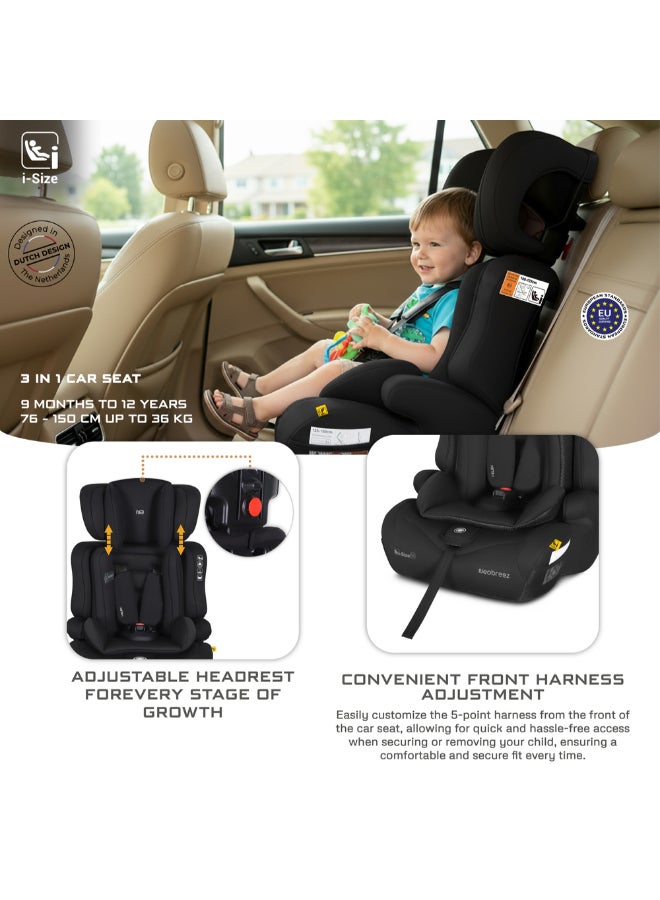 neobreez I-Elek 3 In 1 Universal Children‘S I-Size Toddler Car Seat,Ece R129,Group 1/2/3,High Back Booster Seat,Adjustable Headrest,3-Point Safety Belt,5 Point Harness(9-36 Kg,76-150 Cm,9M To 12Yrs) - Image 3