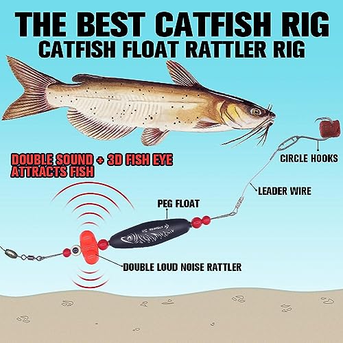 XFISHMAN Catfish-Rig-for-Bank-Fishing-Catfishing-Tackle-Floats-with-Rattler-Santee Cooper Rig Equipment(Black-3 inch) - Image 2