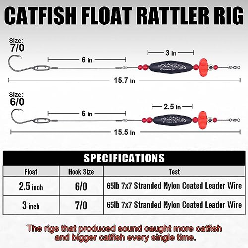 XFISHMAN Catfish-Rig-for-Bank-Fishing-Catfishing-Tackle-Floats-with-Rattler-Santee Cooper Rig Equipment(Black-3 inch) - Image 4