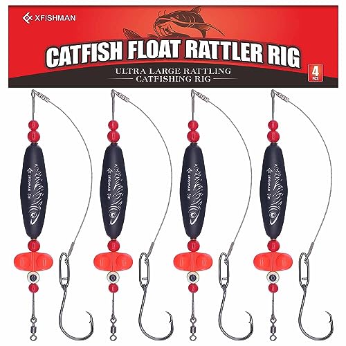 XFISHMAN Catfish-Rig-for-Bank-Fishing-Catfishing-Tackle-Floats-with-Rattler-Santee Cooper Rig Equipment(Black-3 inch) - Image 1