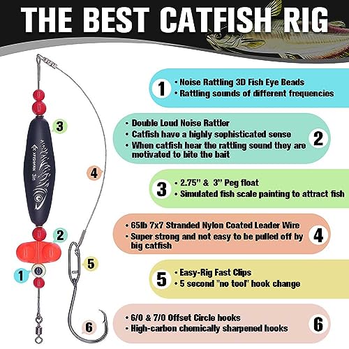 XFISHMAN Catfish-Rig-for-Bank-Fishing-Catfishing-Tackle-Floats-with-Rattler-Santee Cooper Rig Equipment(Black-3 inch) - Image 3