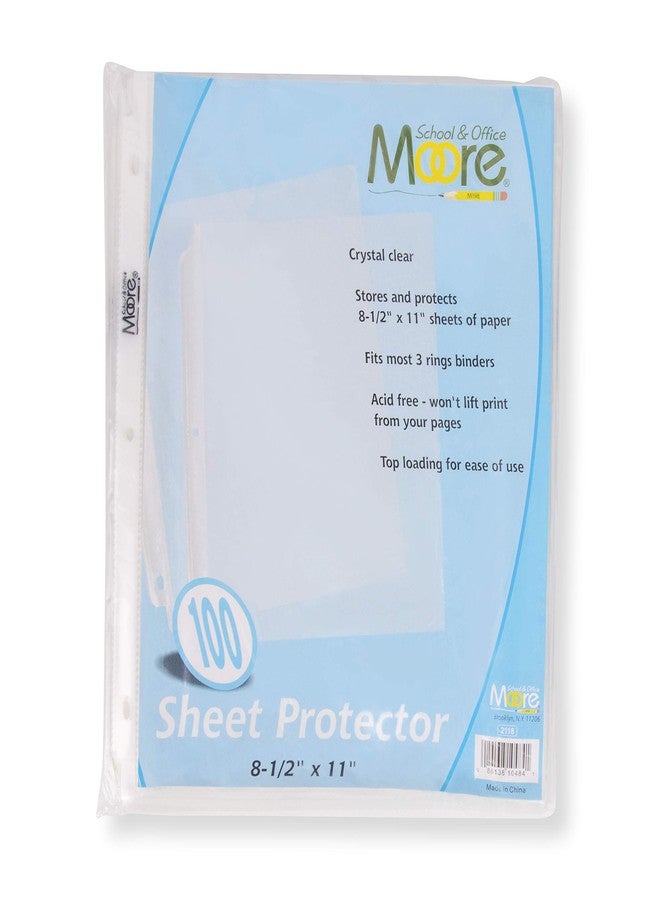 Playmags Moore 100 Sheet Protectors, Holds 8.5 x 11 inch Sheets, Clear, Reinforced, Fit Standard 3 Ring Binders, Acid-Free, Archival Safe for Documents and Photos (100 Sheets) - Image 1