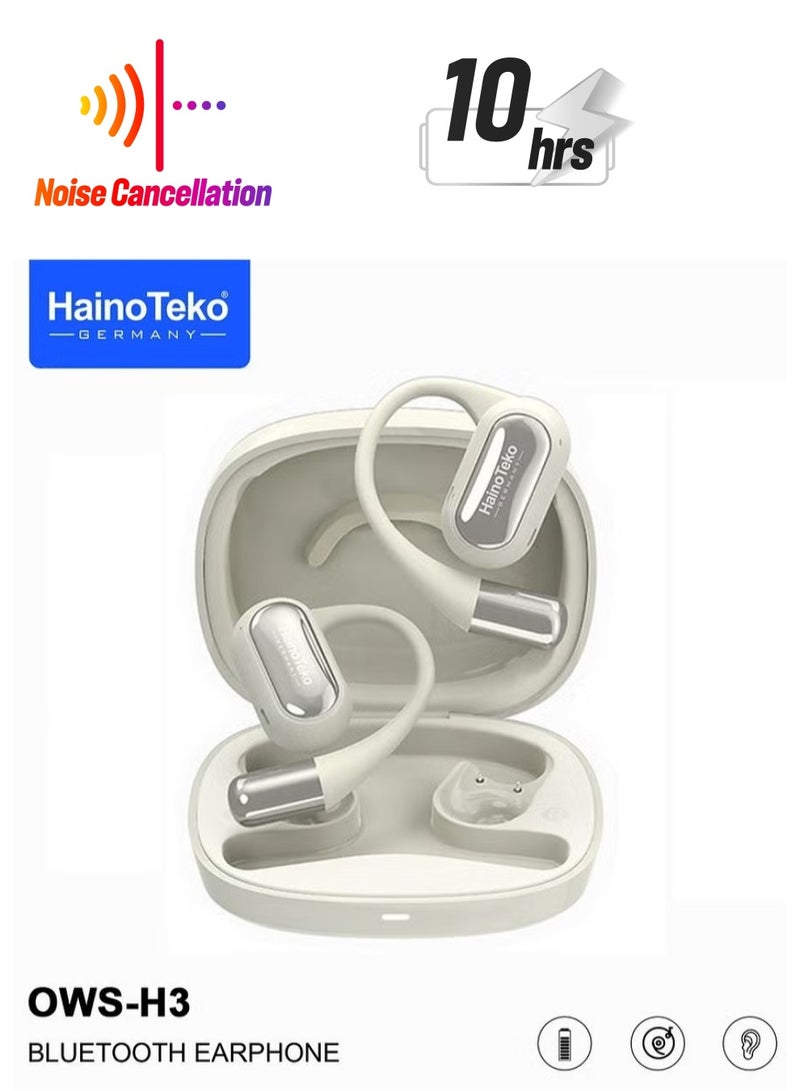 Haino Teko HT-OWSH3 OpenFit Bluetooth Earphones with High-Quality Sound, Super Clear Mic, and Touch Controls – Lightweight, Comfortable Design, Perfect for Calls, Music, and Sports – Wireless Bluetooth Earbuds in White - Image 1