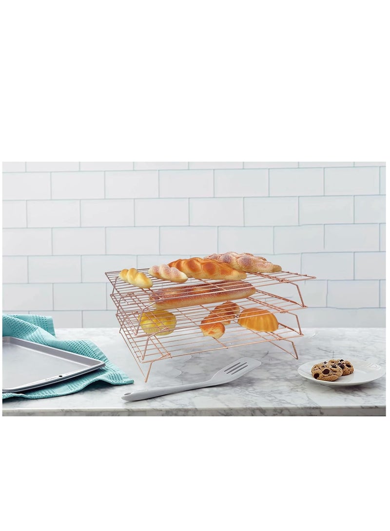 SOLARAE Cooling Rack for Baking Cooking Stackable 3 Tier Stainless Steel Large Wire Cooling Racks for Bread Cookies Cakes Pizza 40 Cm Rose Gold - Image 2
