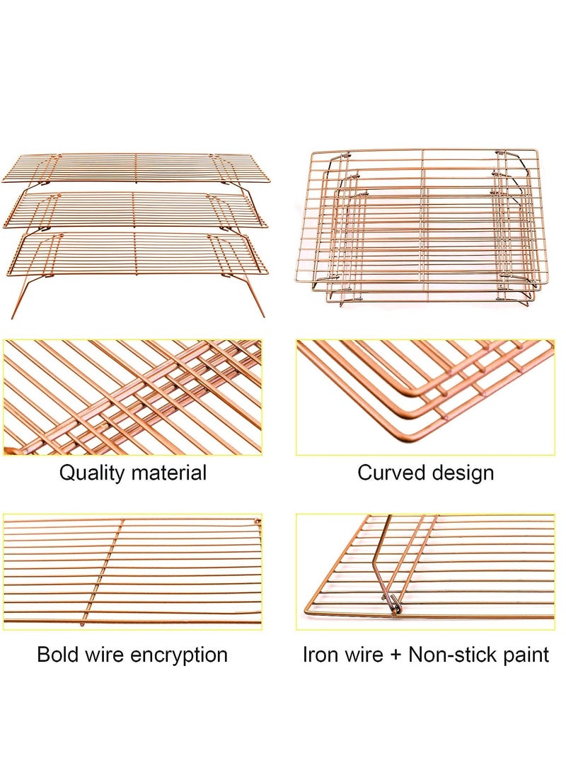 SOLARAE Cooling Rack for Baking Cooking Stackable 3 Tier Stainless Steel Large Wire Cooling Racks for Bread Cookies Cakes Pizza 40 Cm Rose Gold - Image 3