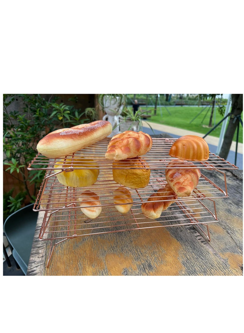 SOLARAE Cooling Rack for Baking Cooking Stackable 3 Tier Stainless Steel Large Wire Cooling Racks for Bread Cookies Cakes Pizza 40 Cm Rose Gold - Image 5