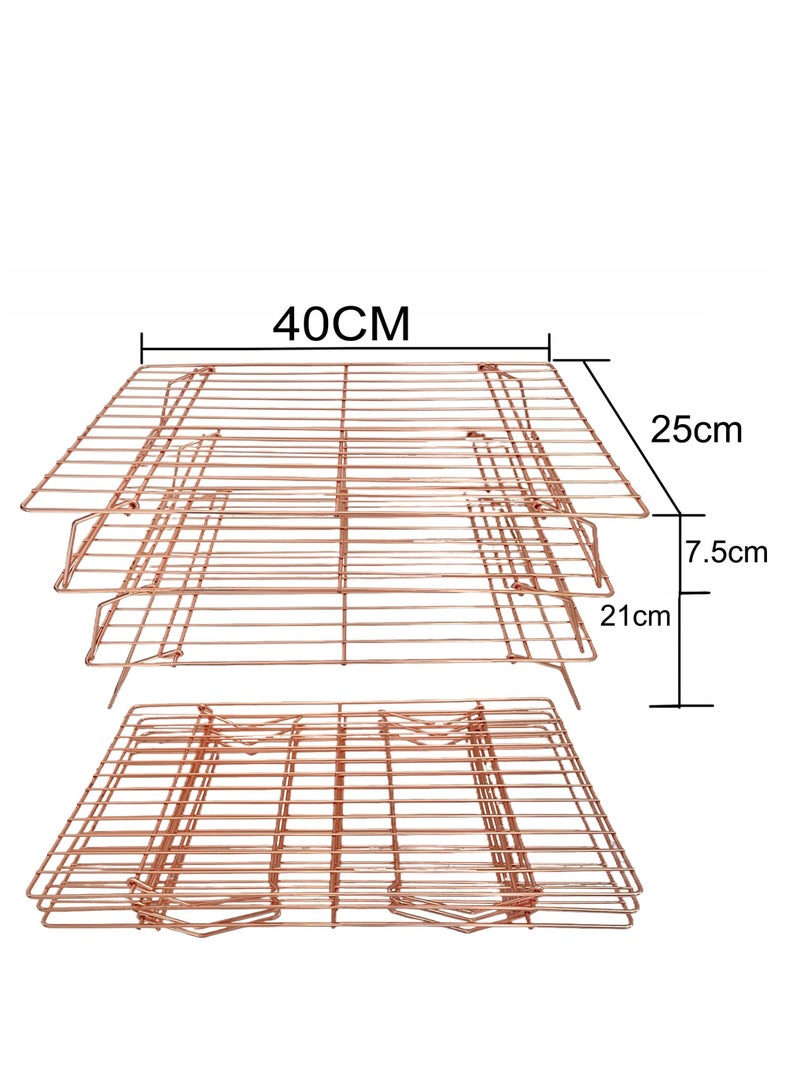 SOLARAE Cooling Rack for Baking Cooking Stackable 3 Tier Stainless Steel Large Wire Cooling Racks for Bread Cookies Cakes Pizza 40 Cm Rose Gold - Image 4